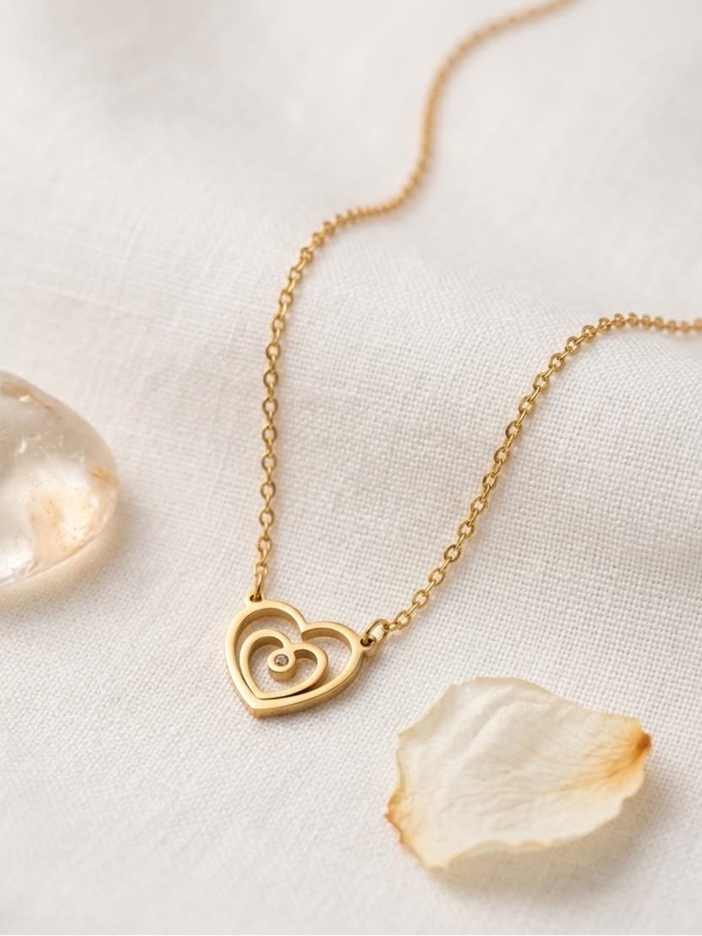 Gold Heart Pendant Necklace with Central Accent